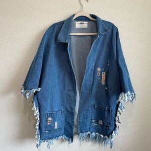 Phoenix Conexion‎ Art To Wear Custom Signed Fringe Denim Poncho Boho Jacket